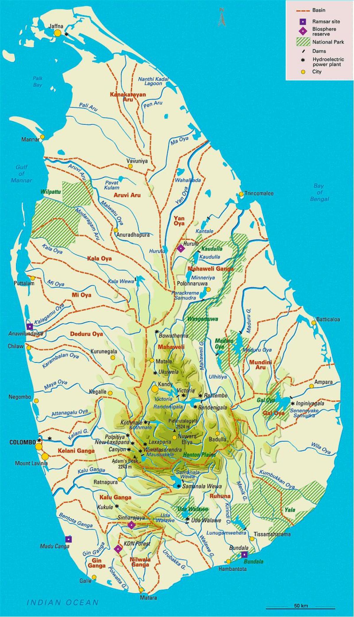 سری لنکا کے دریاؤں کے نقشے میں تامل