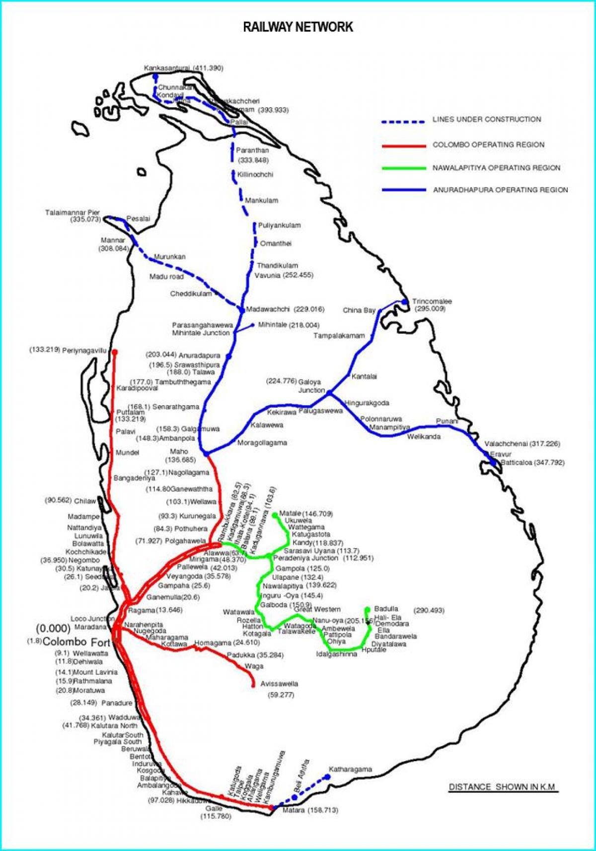 ریلوے راستے کا نقشہ سری لنکا