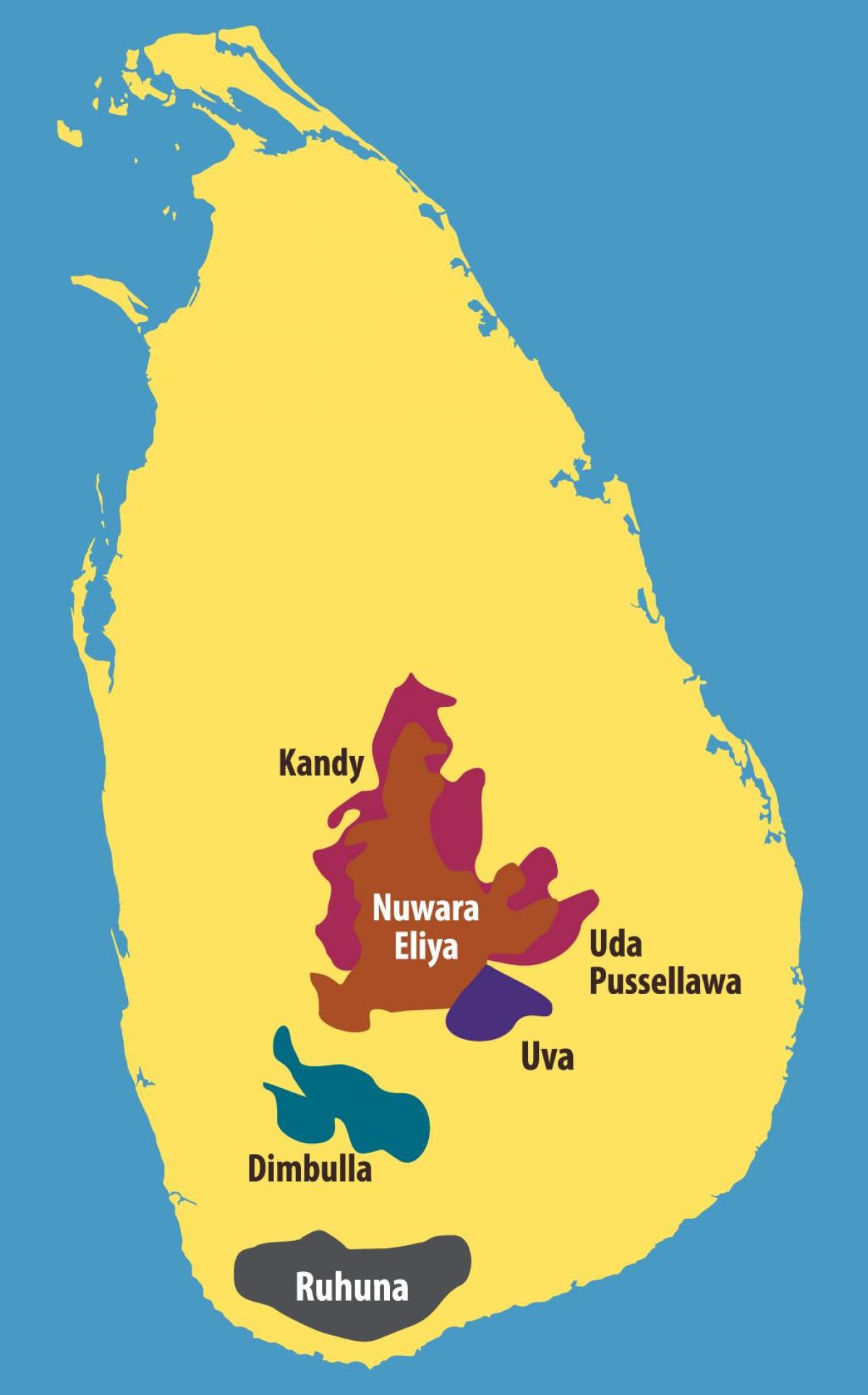 کا نقشہ سری لنکا میں چائے کے باغات