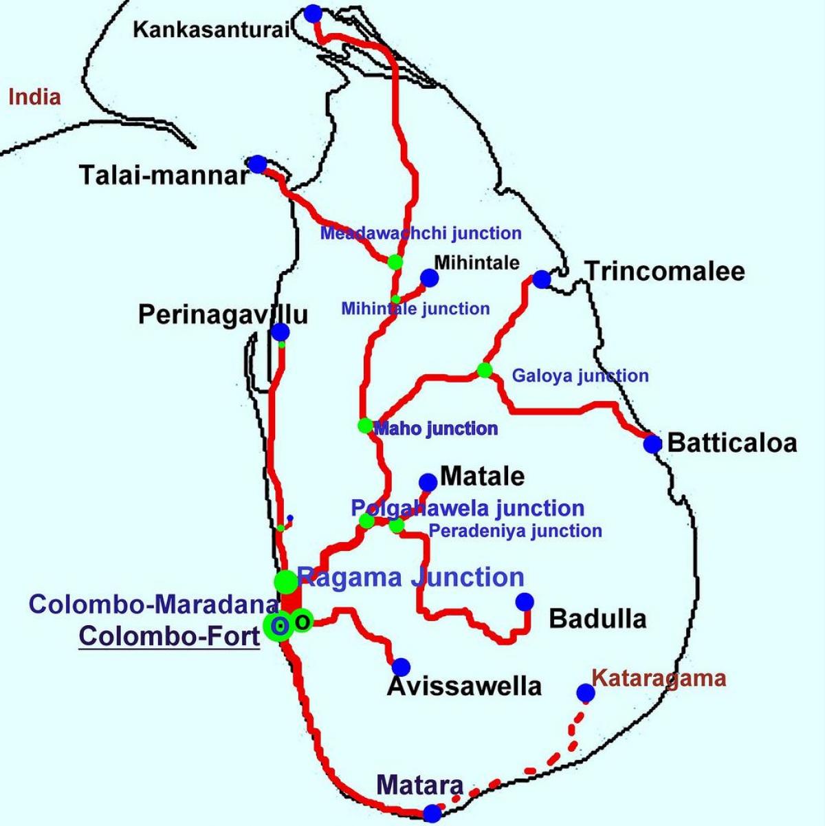 ٹرینوں میں سری لنکا کا نقشہ