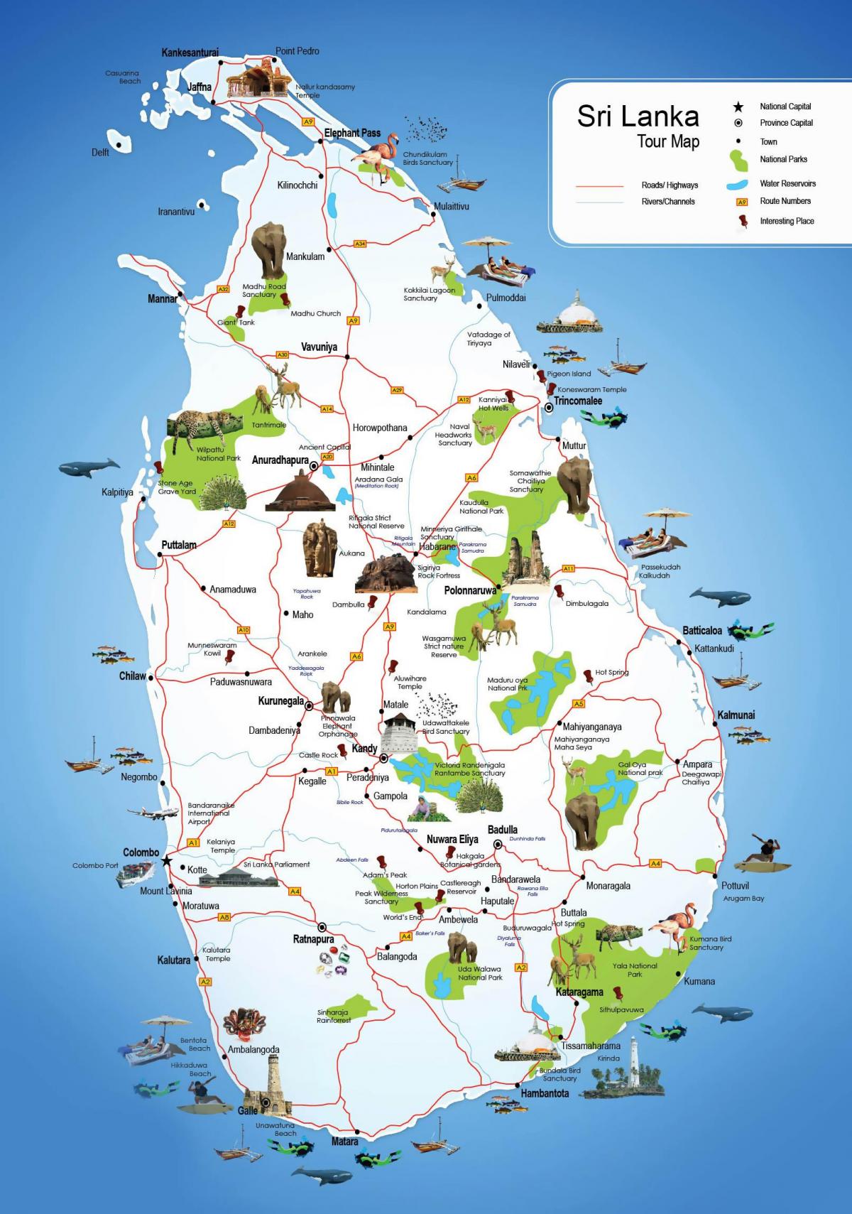 سیاحتی مقامات میں سری لنکا کا نقشہ