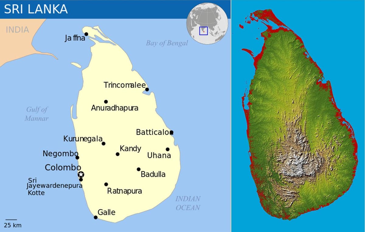 کا نقشہ سری لنکا topographic