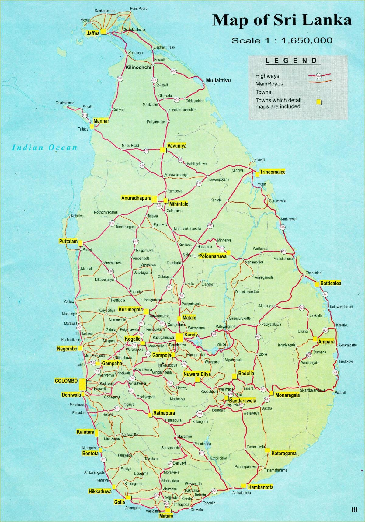 سڑک فاصلے کا نقشہ سری لنکا