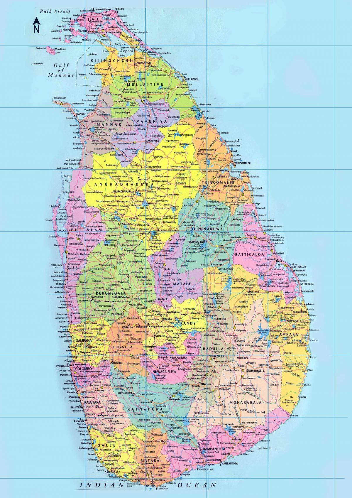 تفصیلی نقشے کی سری لنکا کے ساتھ سڑکوں