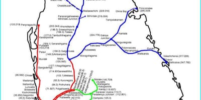 سری لنکا ریل نیٹ ورک کا نقشہ