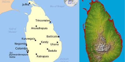 کا نقشہ سری لنکا topographic